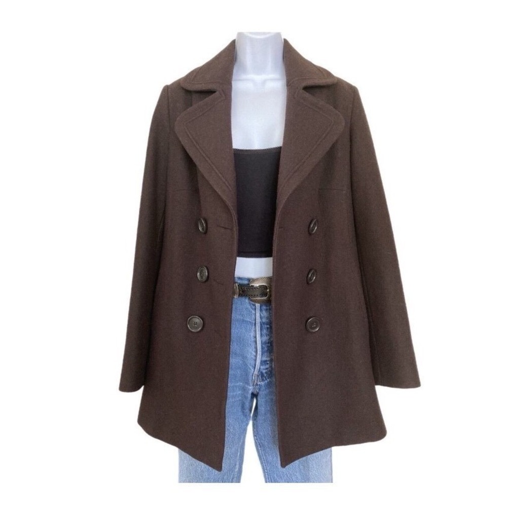 Vintage 90s Y2k New York & Co. chocolate Brown Wool Pea Coatโ Classic Nice sz 4